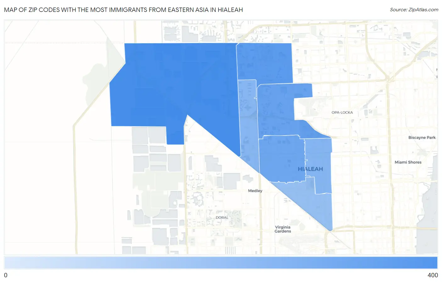 Zip Codes with the Most Immigrants from Eastern Asia in Hialeah Map