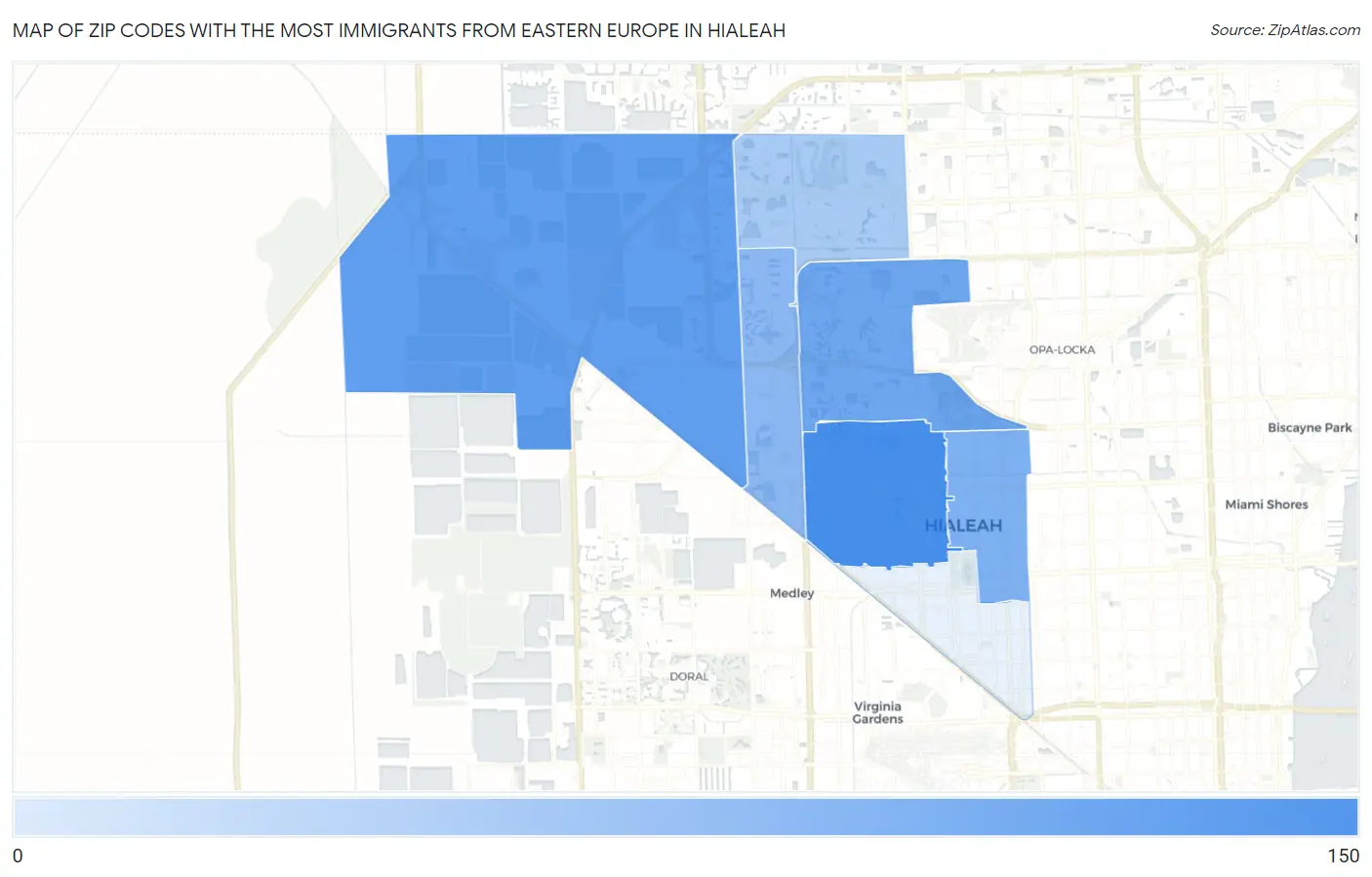Zip Codes with the Most Immigrants from Eastern Europe in Hialeah Map