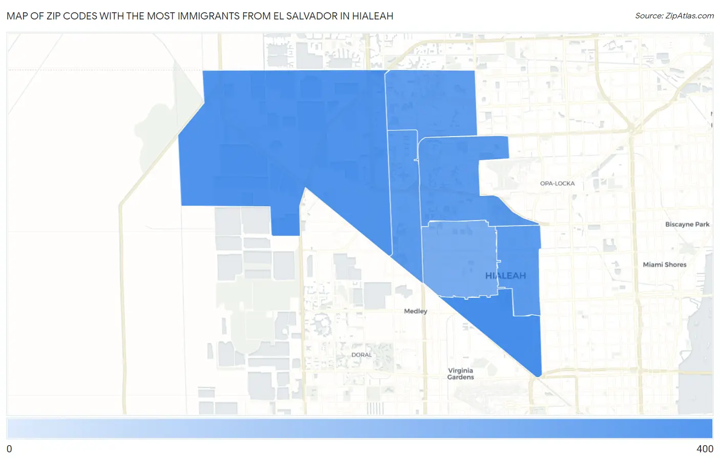 Zip Codes with the Most Immigrants from El Salvador in Hialeah Map