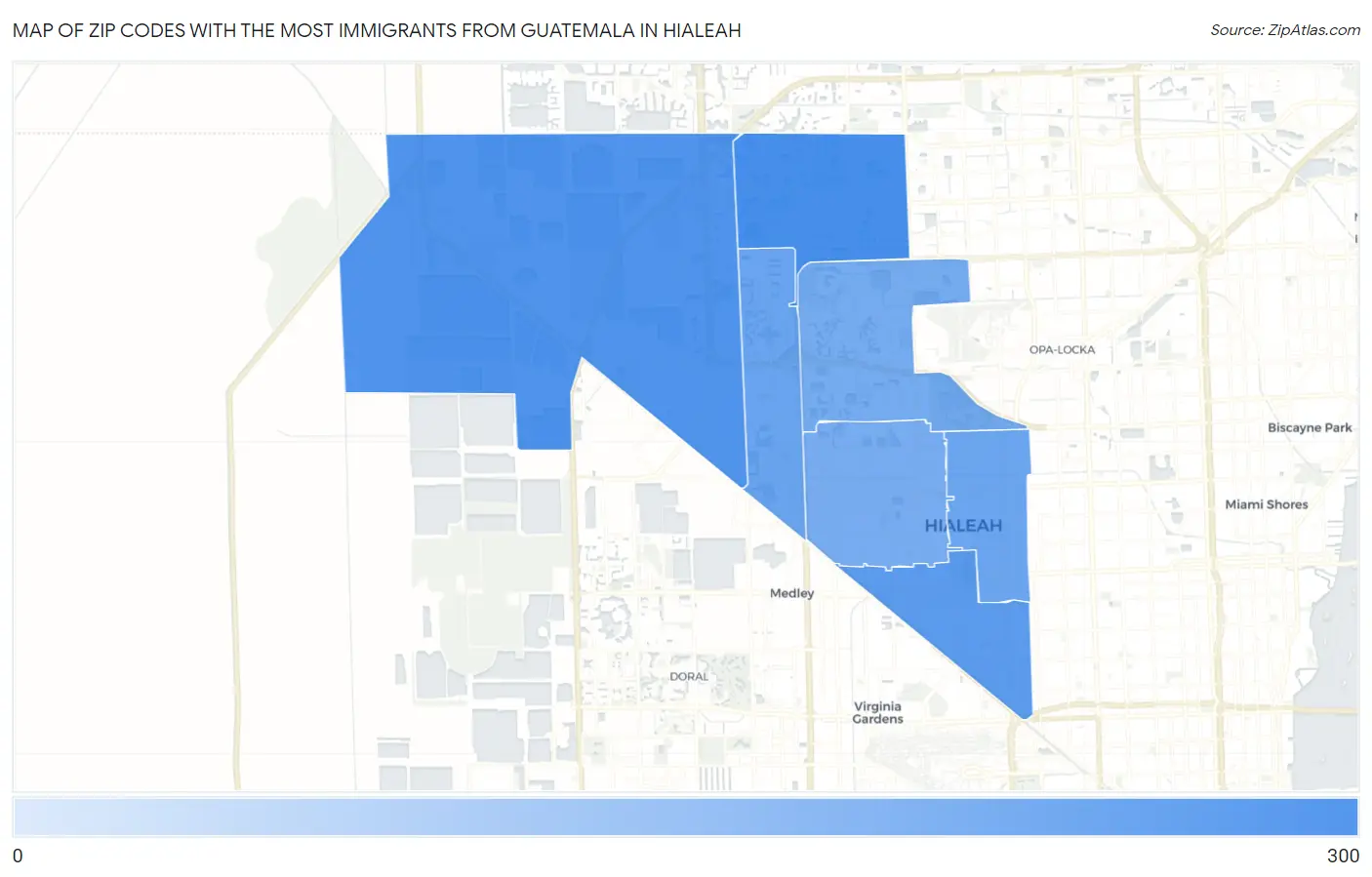 Zip Codes with the Most Immigrants from Guatemala in Hialeah Map