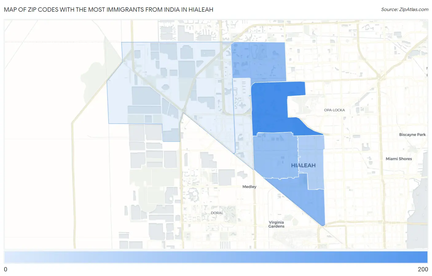 Zip Codes with the Most Immigrants from India in Hialeah Map
