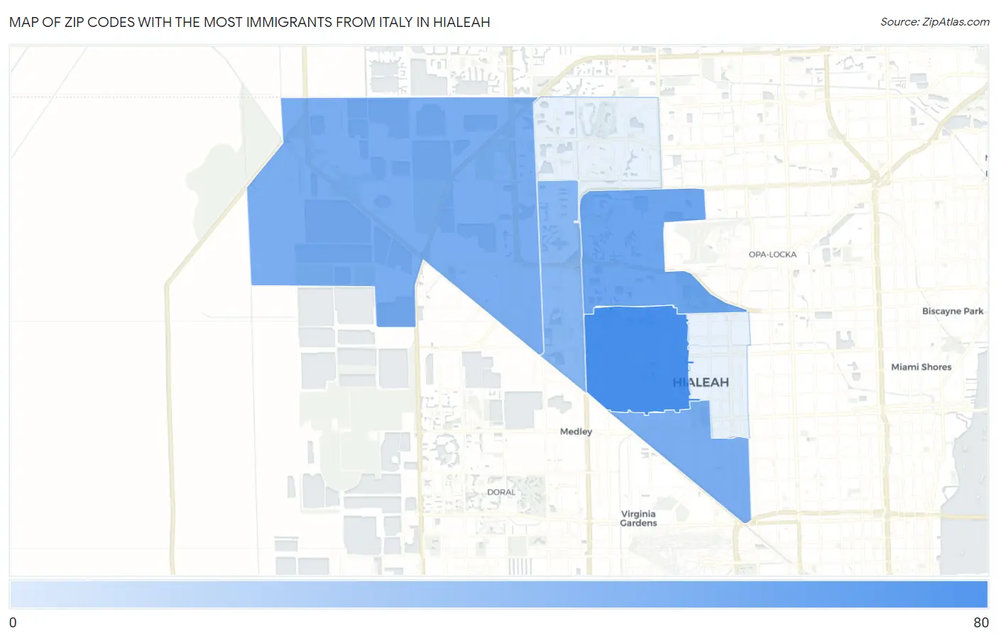 Zip Codes with the Most Immigrants from Italy in Hialeah Map