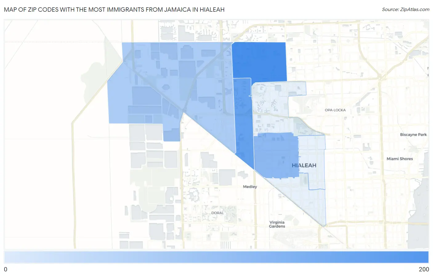 Zip Codes with the Most Immigrants from Jamaica in Hialeah Map