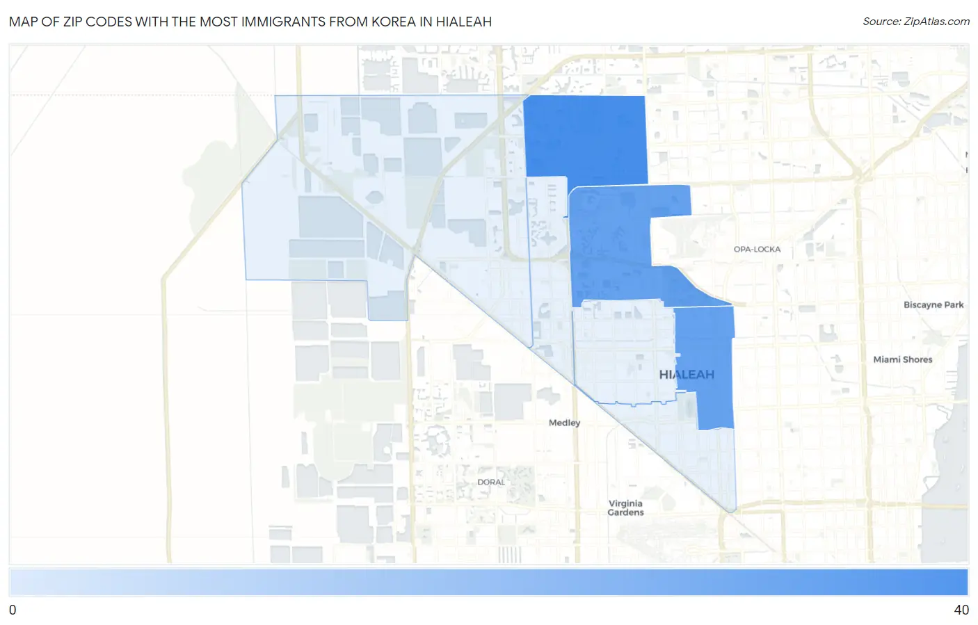 Zip Codes with the Most Immigrants from Korea in Hialeah Map