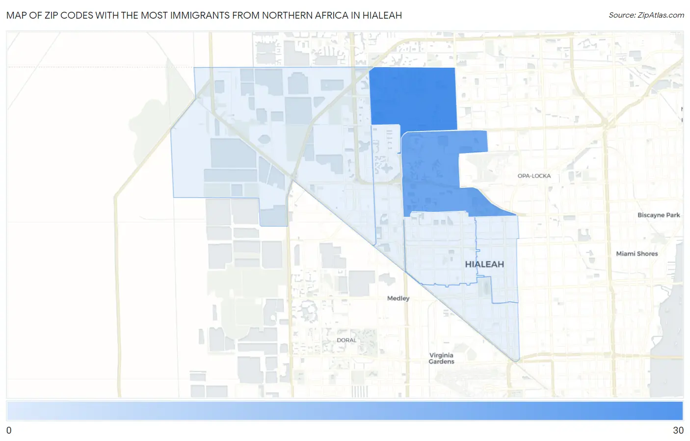 Zip Codes with the Most Immigrants from Northern Africa in Hialeah Map