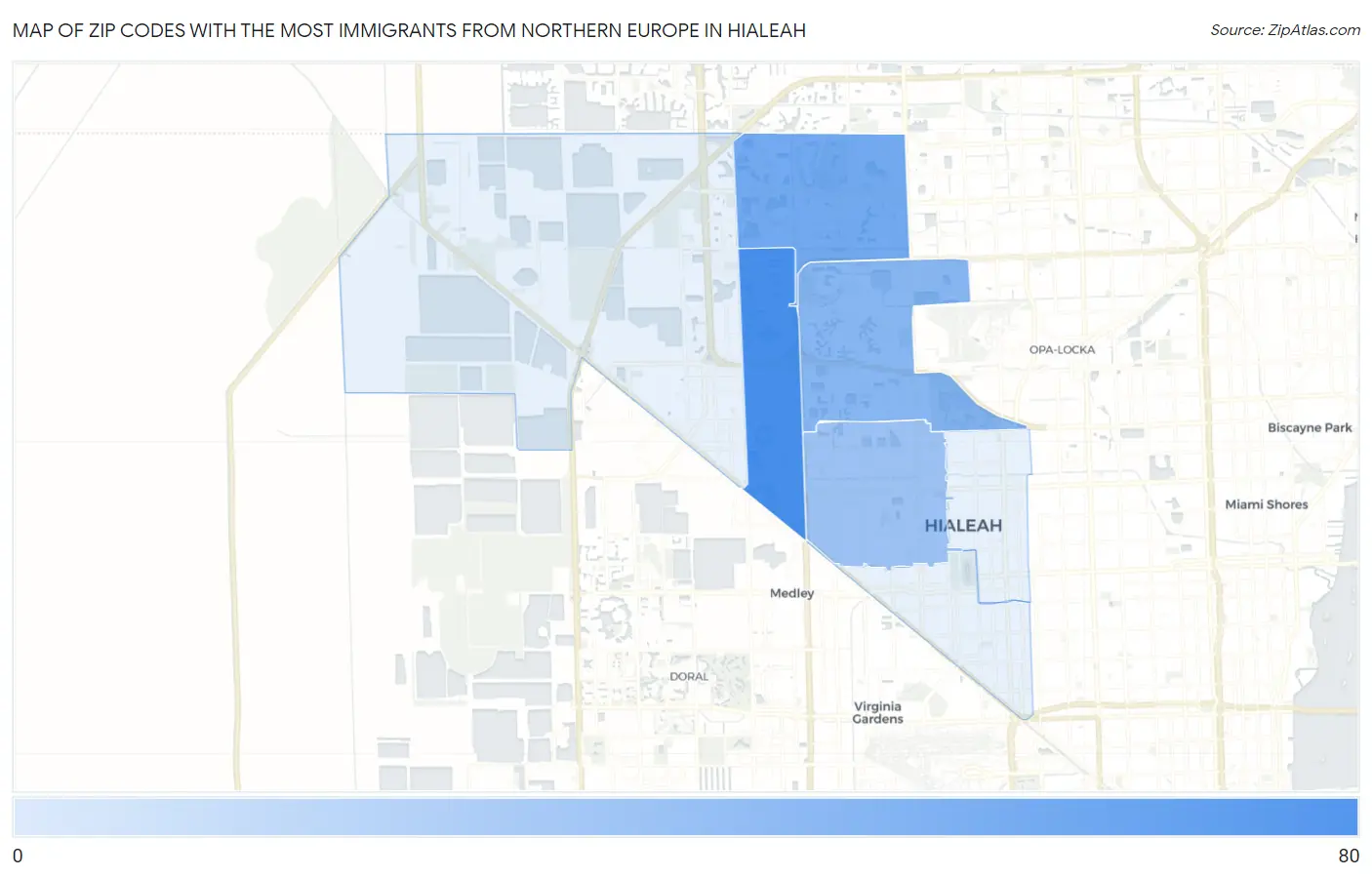 Zip Codes with the Most Immigrants from Northern Europe in Hialeah Map