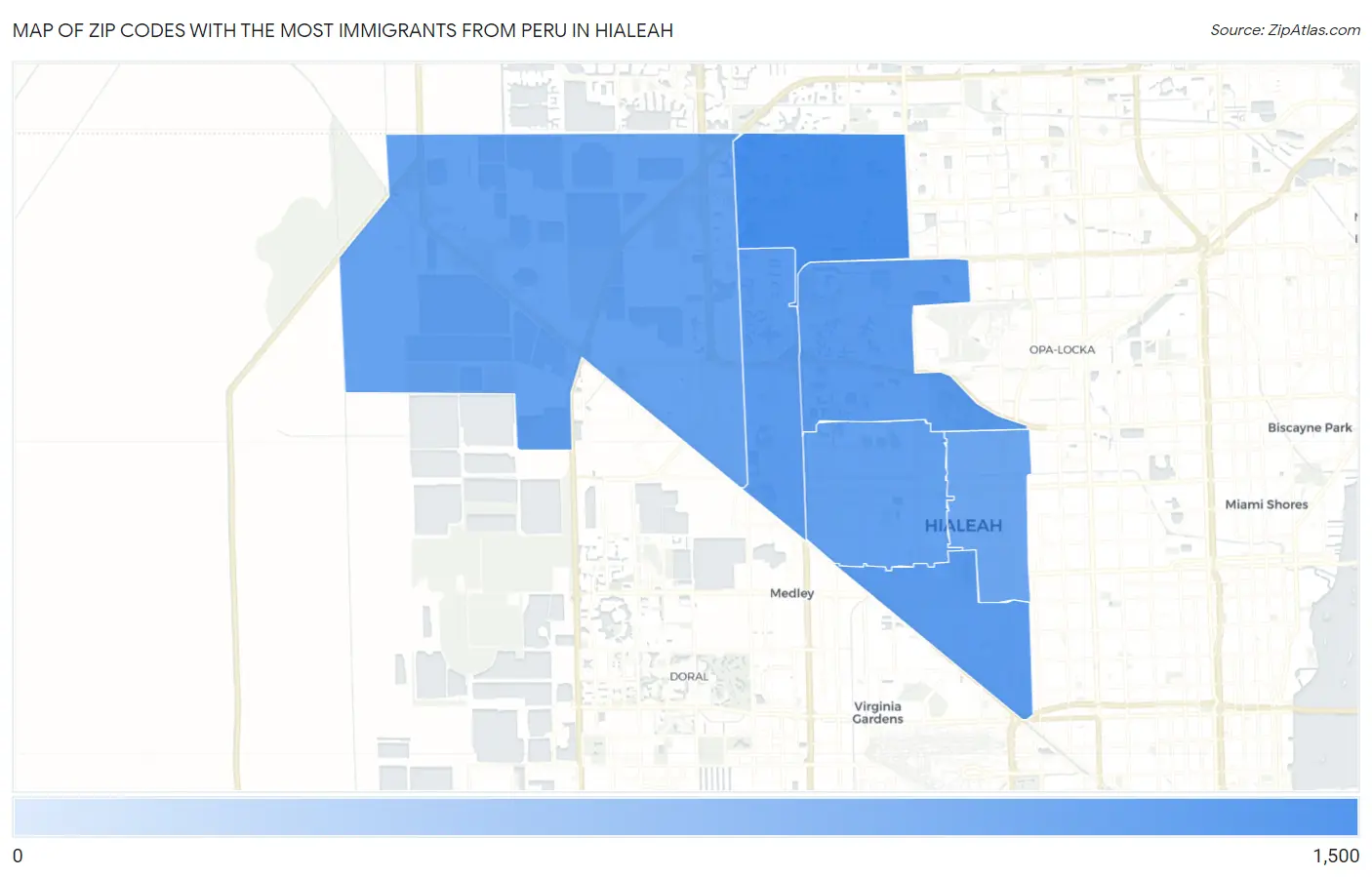 Zip Codes with the Most Immigrants from Peru in Hialeah Map