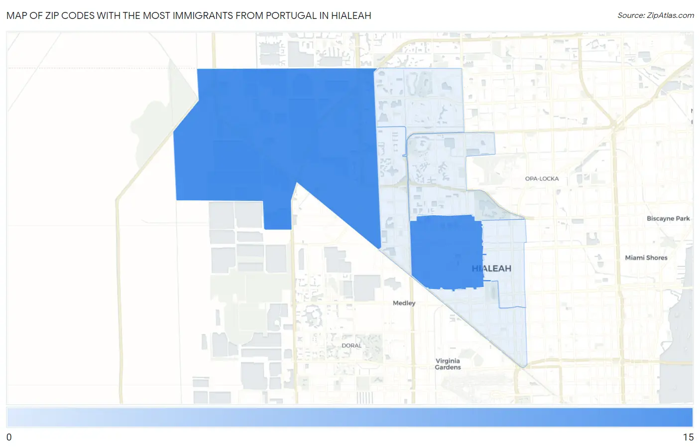 Zip Codes with the Most Immigrants from Portugal in Hialeah Map