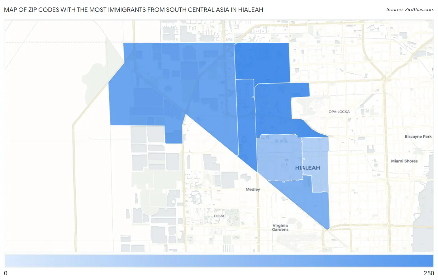 Zip Codes with the Most Immigrants from South Central Asia in Hialeah Map