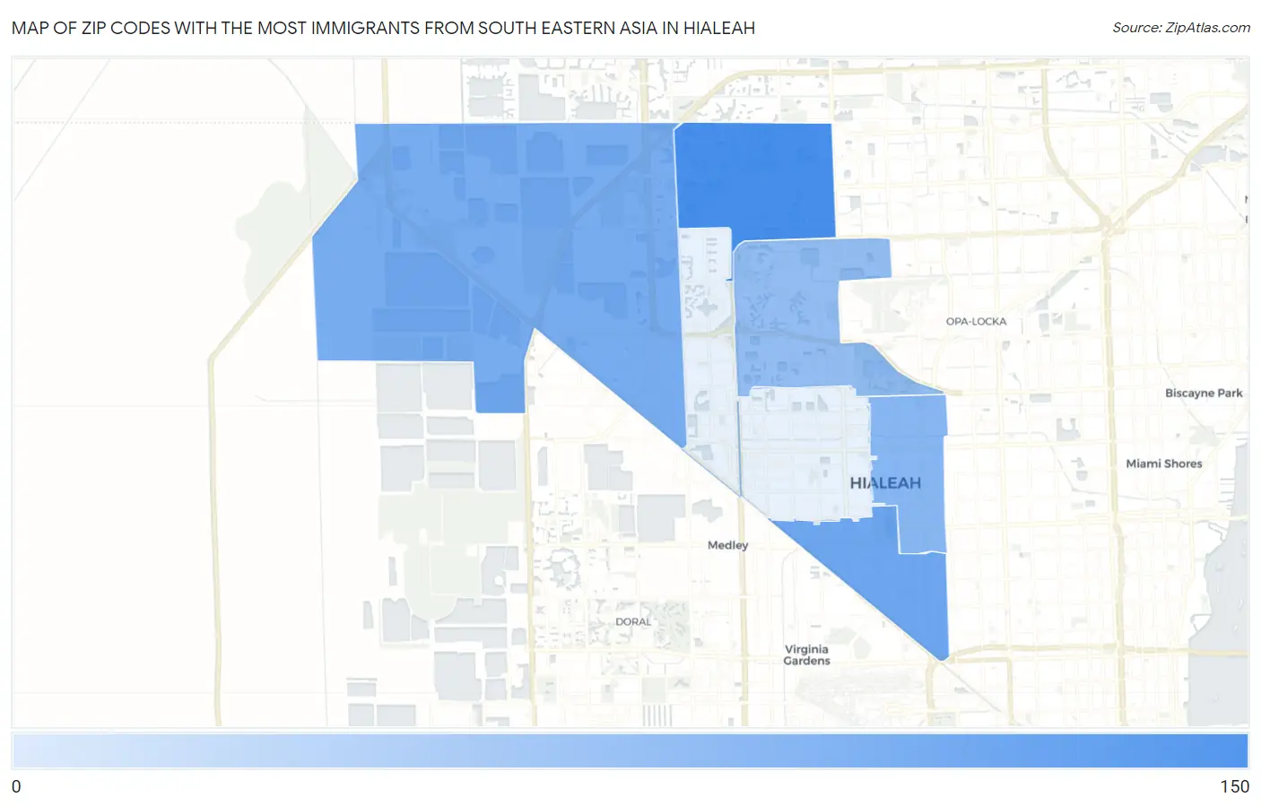 Zip Codes with the Most Immigrants from South Eastern Asia in Hialeah Map
