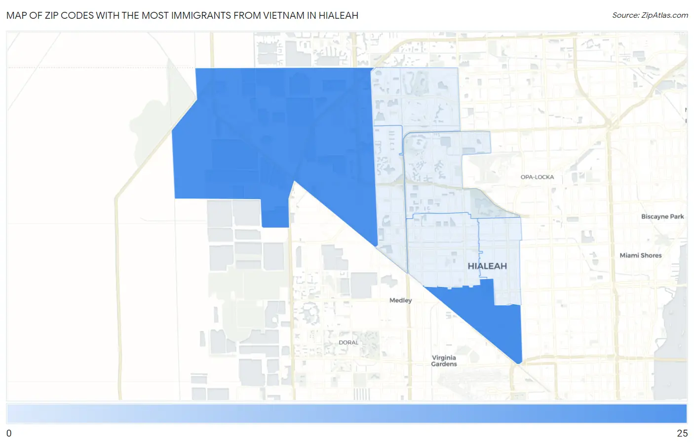 Zip Codes with the Most Immigrants from Vietnam in Hialeah Map