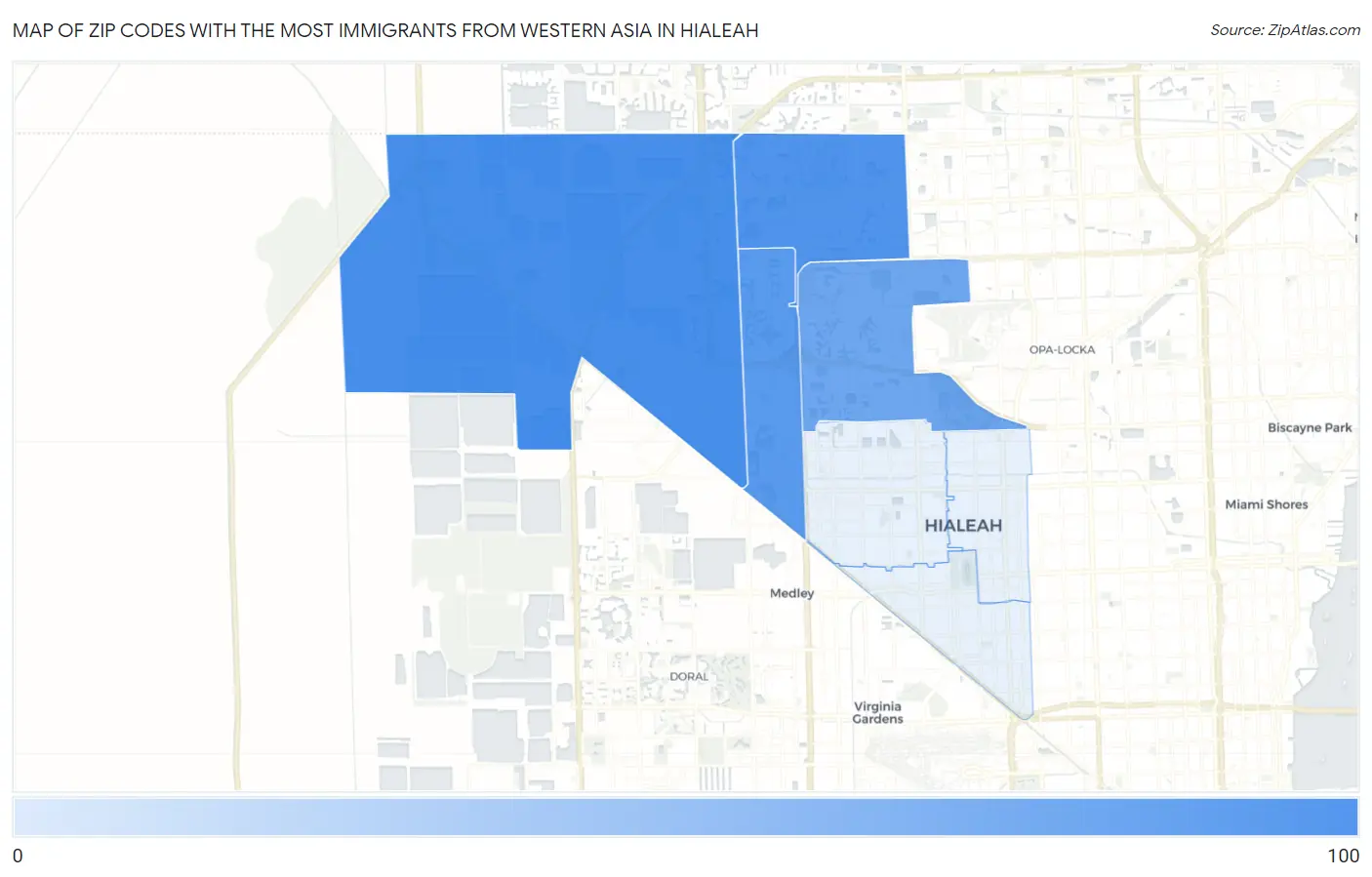 Zip Codes with the Most Immigrants from Western Asia in Hialeah Map