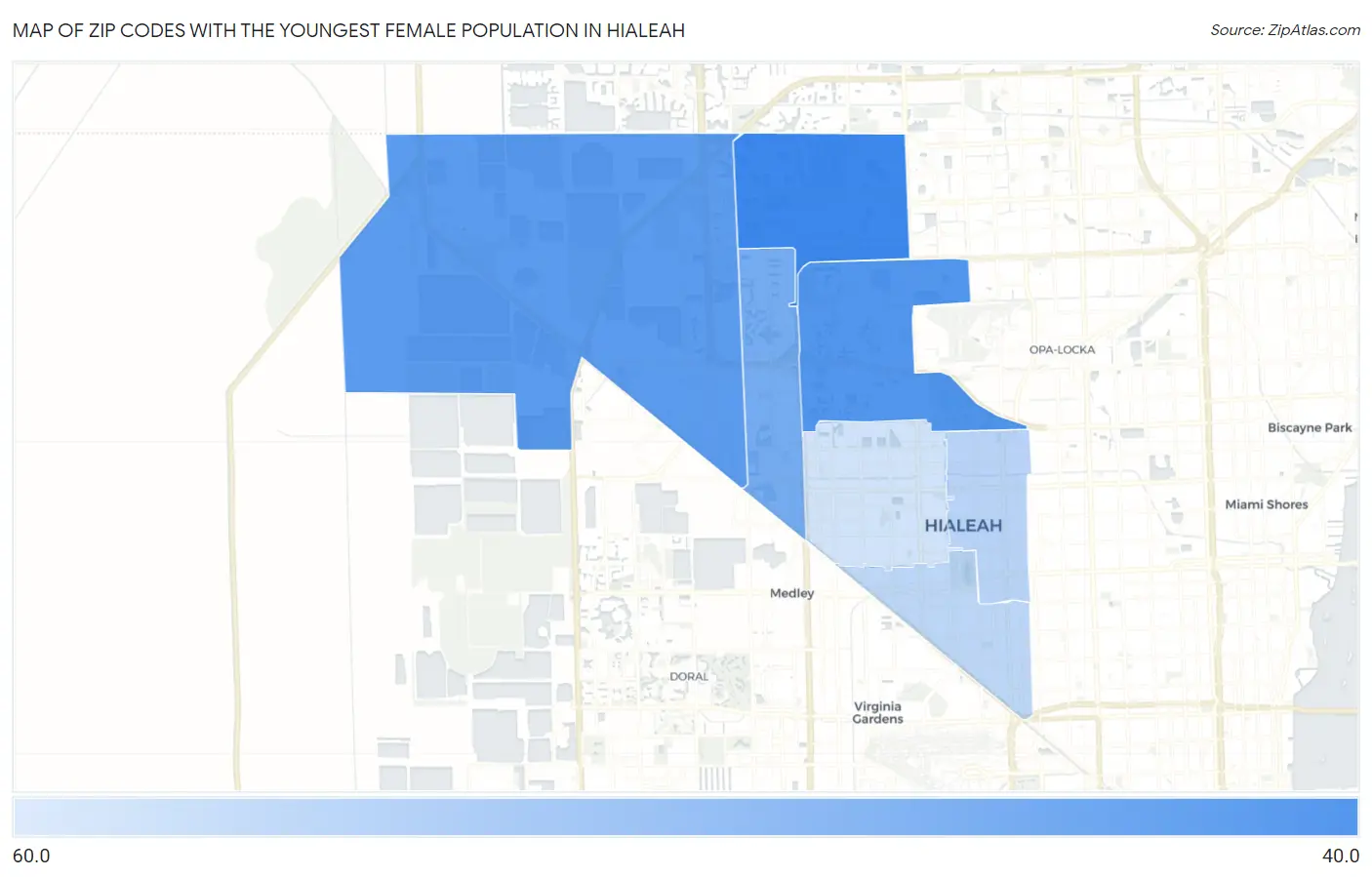 Zip Codes with the Youngest Female Population in Hialeah Map