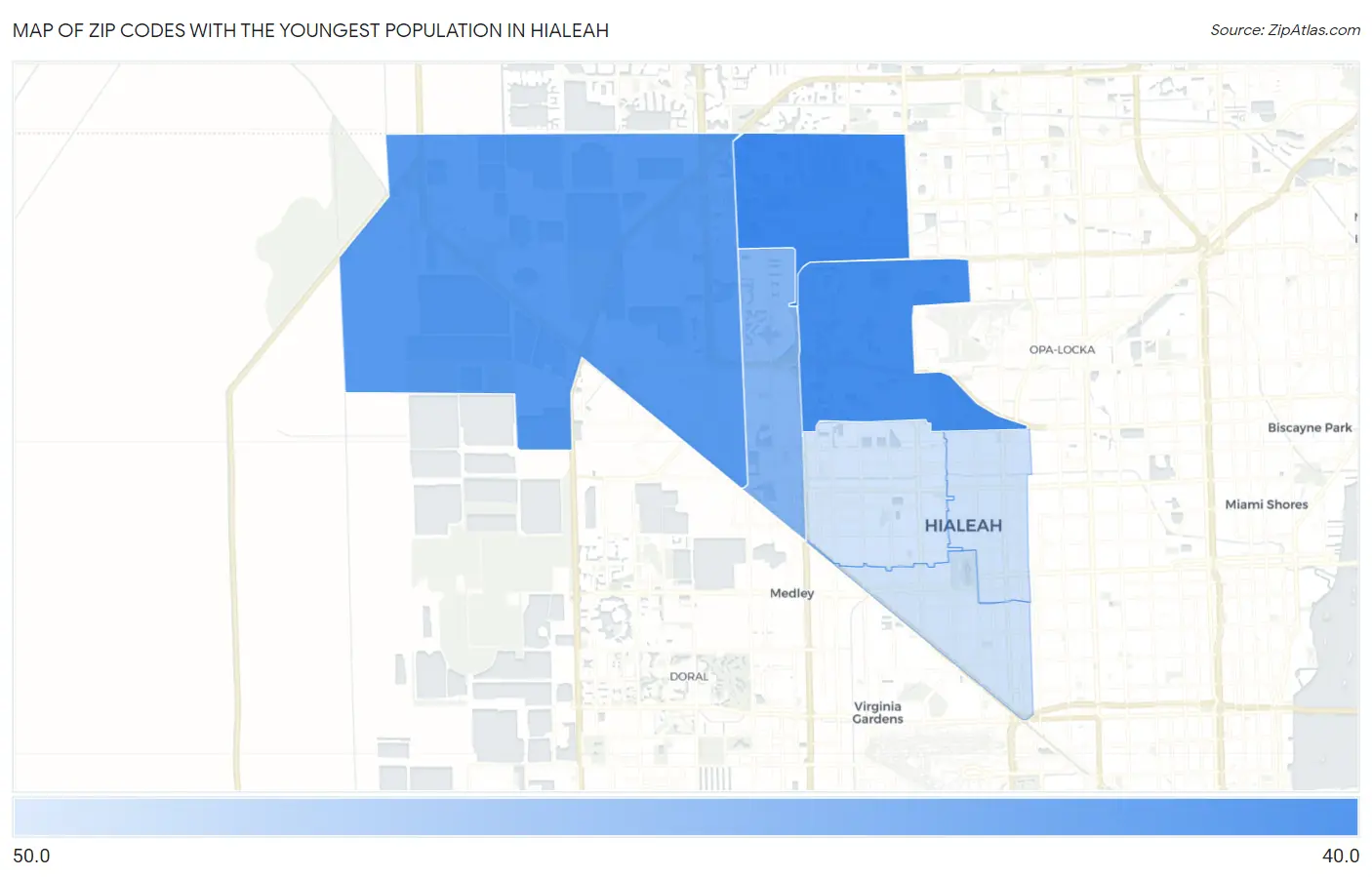 Zip Codes with the Youngest Population in Hialeah Map