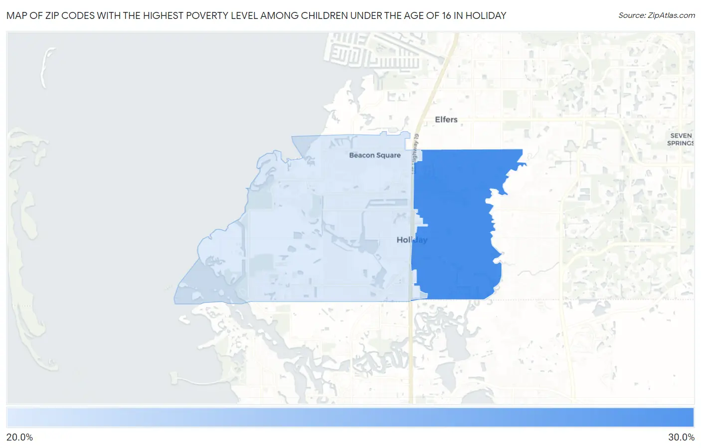 Zip Codes with the Highest Poverty Level Among Children Under the Age of 16 in Holiday Map