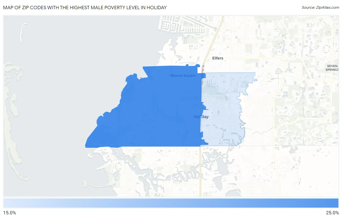 Zip Codes with the Highest Male Poverty Level in Holiday Map