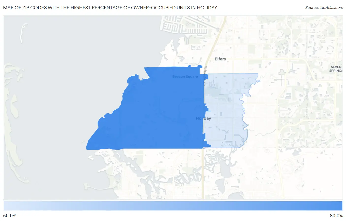 Zip Codes with the Highest Percentage of Owner-Occupied Units in Holiday Map