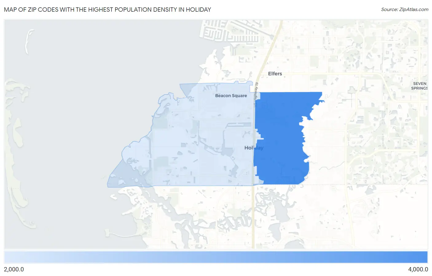 Zip Codes with the Highest Population Density in Holiday Map
