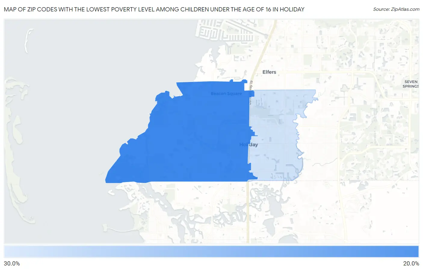 Zip Codes with the Lowest Poverty Level Among Children Under the Age of 16 in Holiday Map