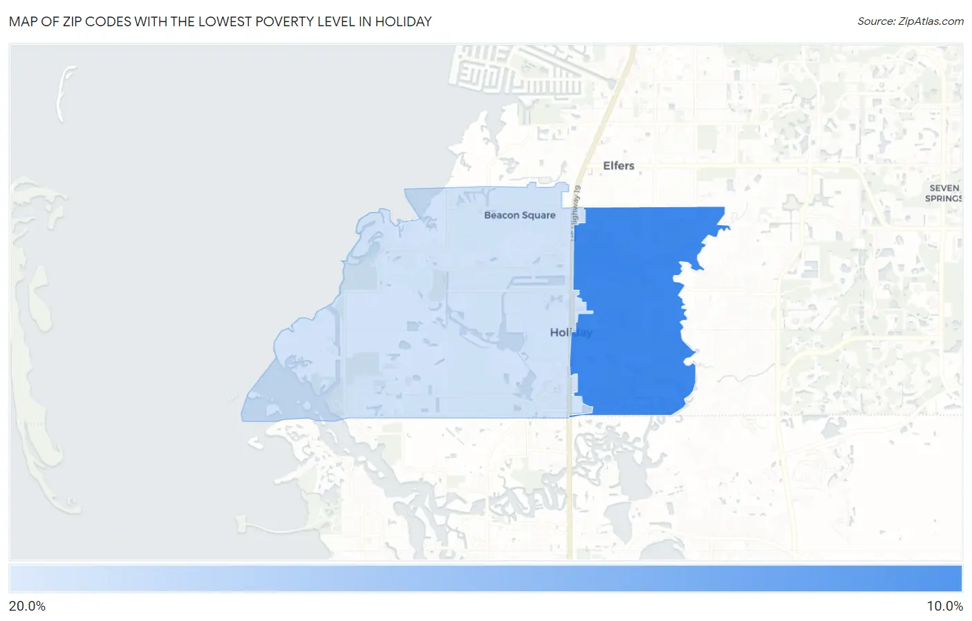 Zip Codes with the Lowest Poverty Level in Holiday Map