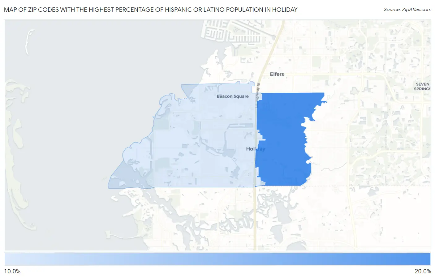 Zip Codes with the Highest Percentage of Hispanic or Latino Population in Holiday Map