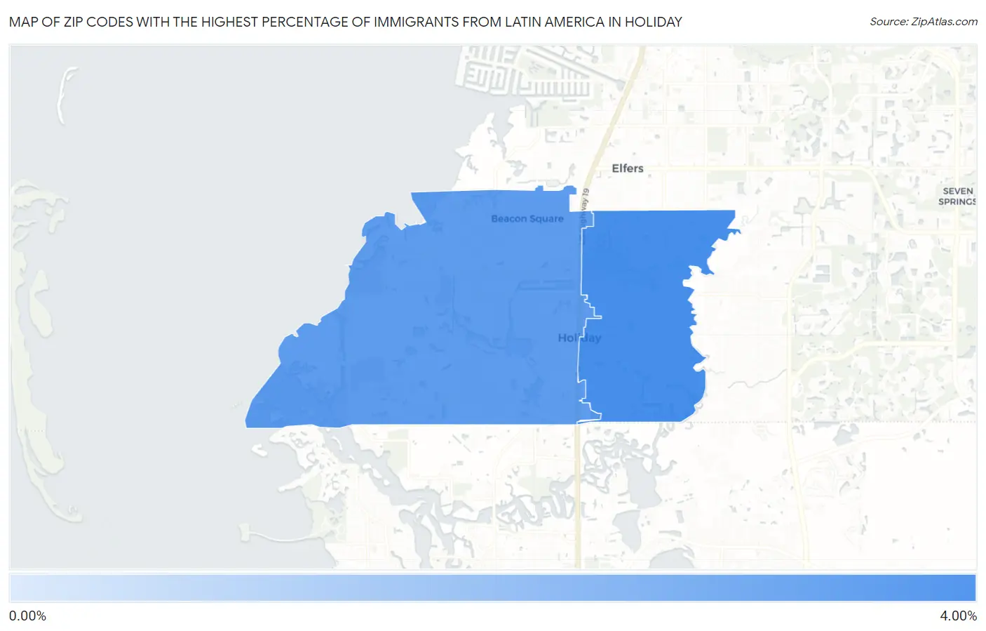 Zip Codes with the Highest Percentage of Immigrants from Latin America in Holiday Map