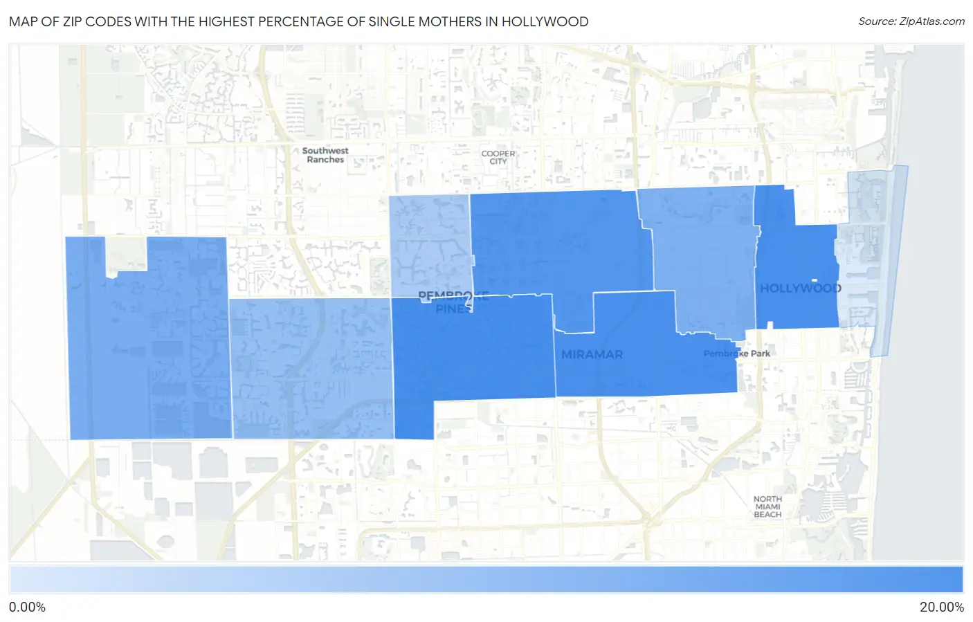 Zip Codes with the Highest Percentage of Single Mothers in Hollywood Map