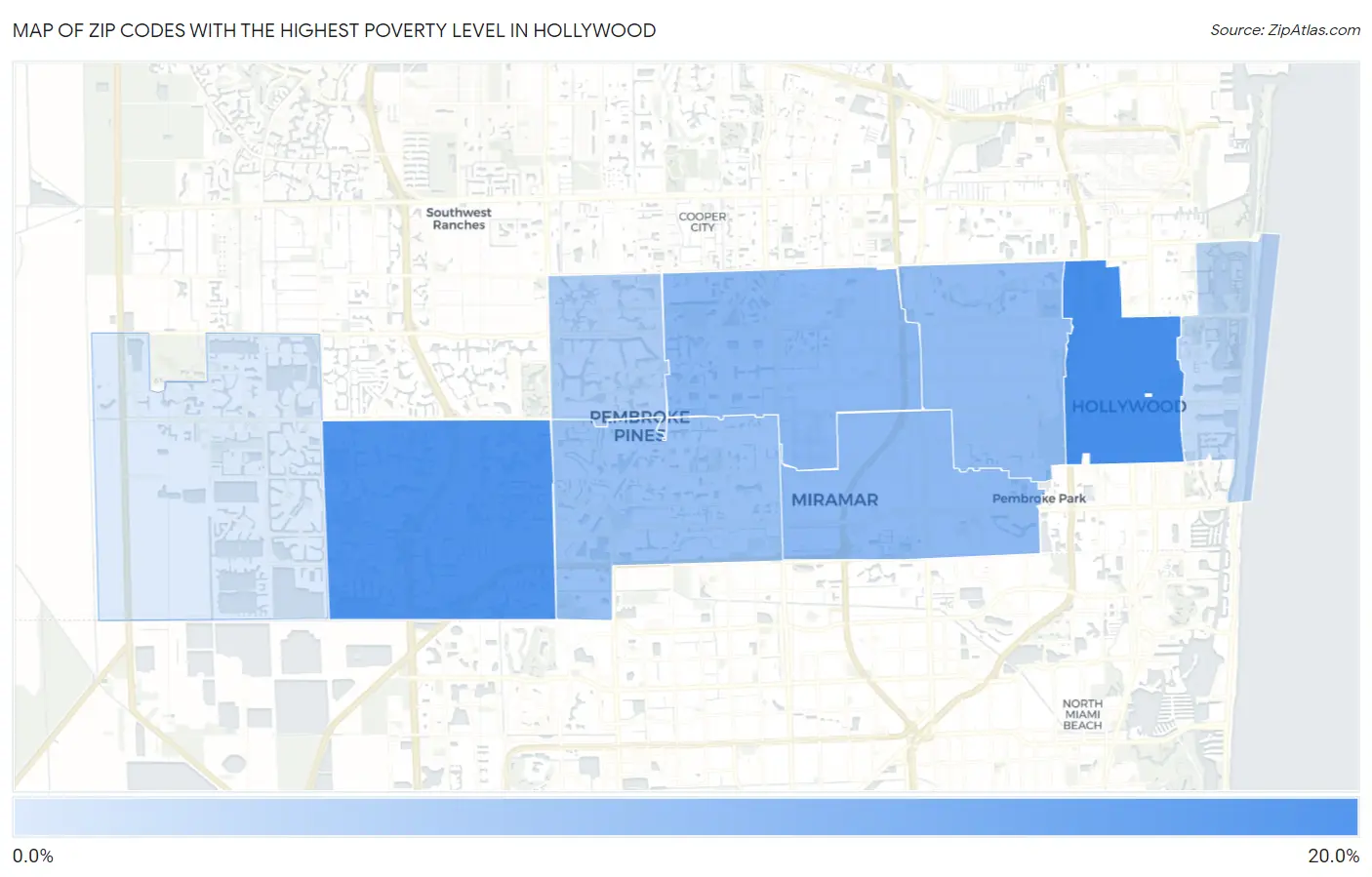 Zip Codes with the Highest Poverty Level in Hollywood Map