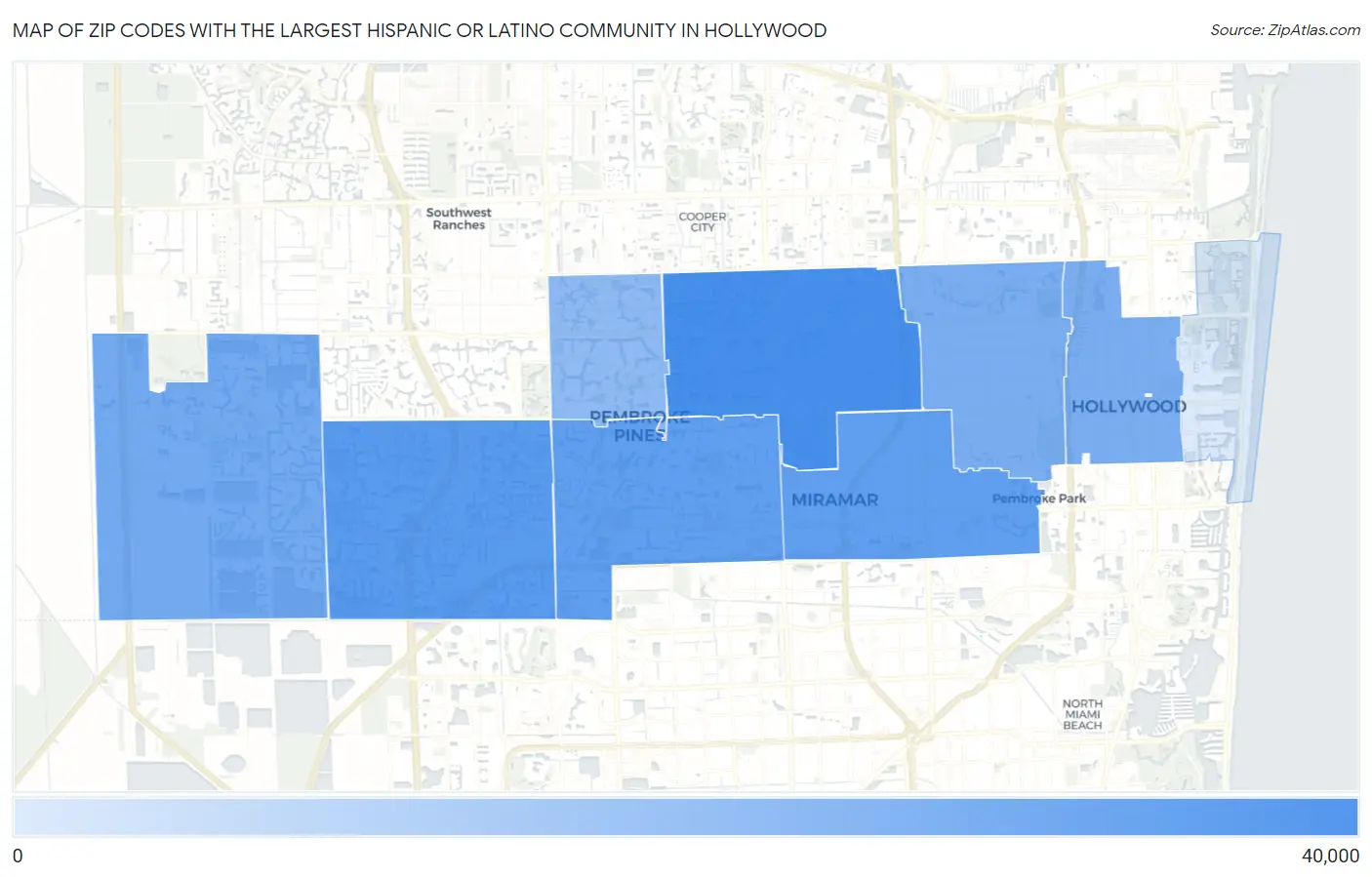 Zip Codes with the Largest Hispanic or Latino Community in Hollywood Map