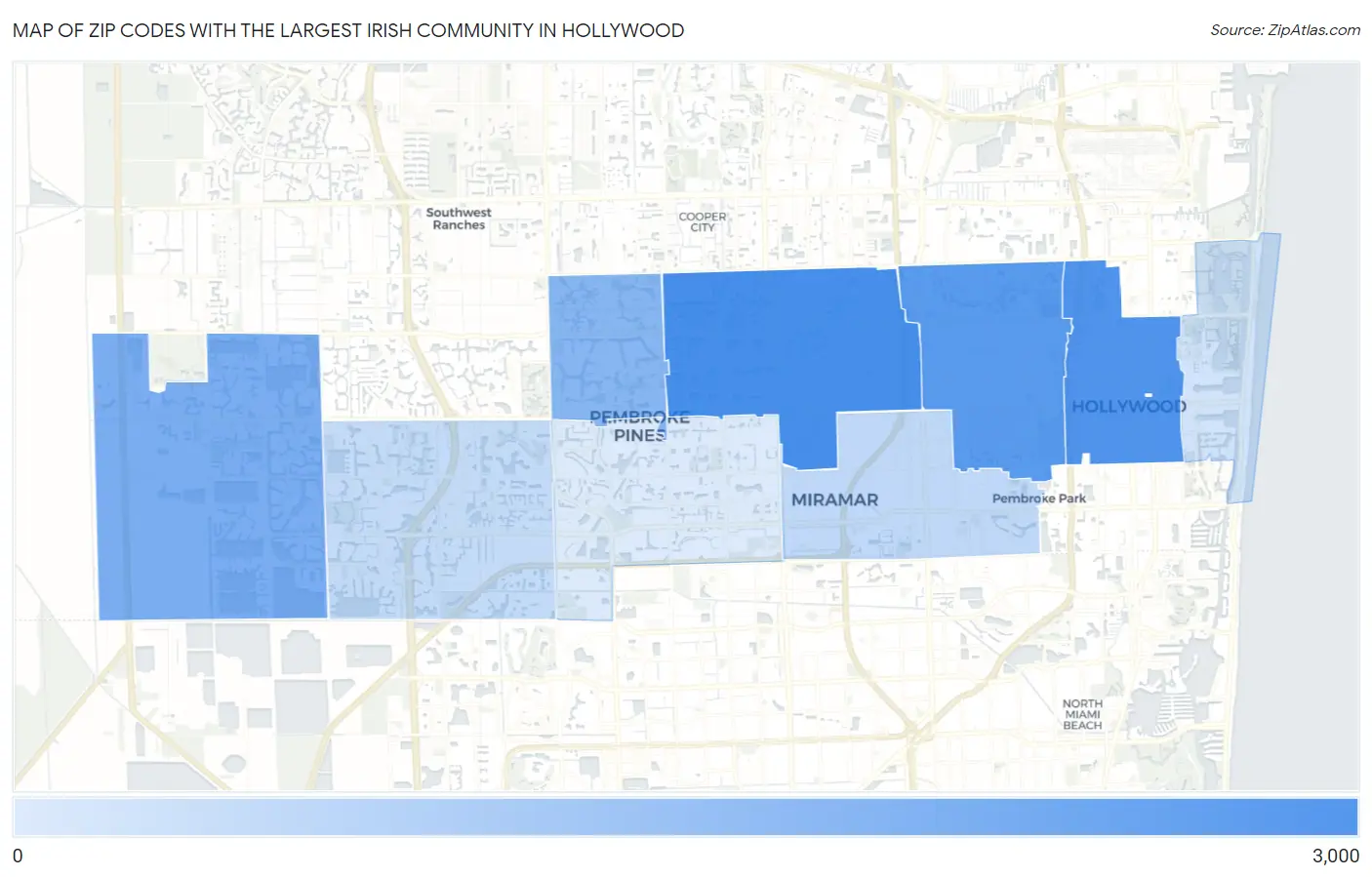 Zip Codes with the Largest Irish Community in Hollywood Map
