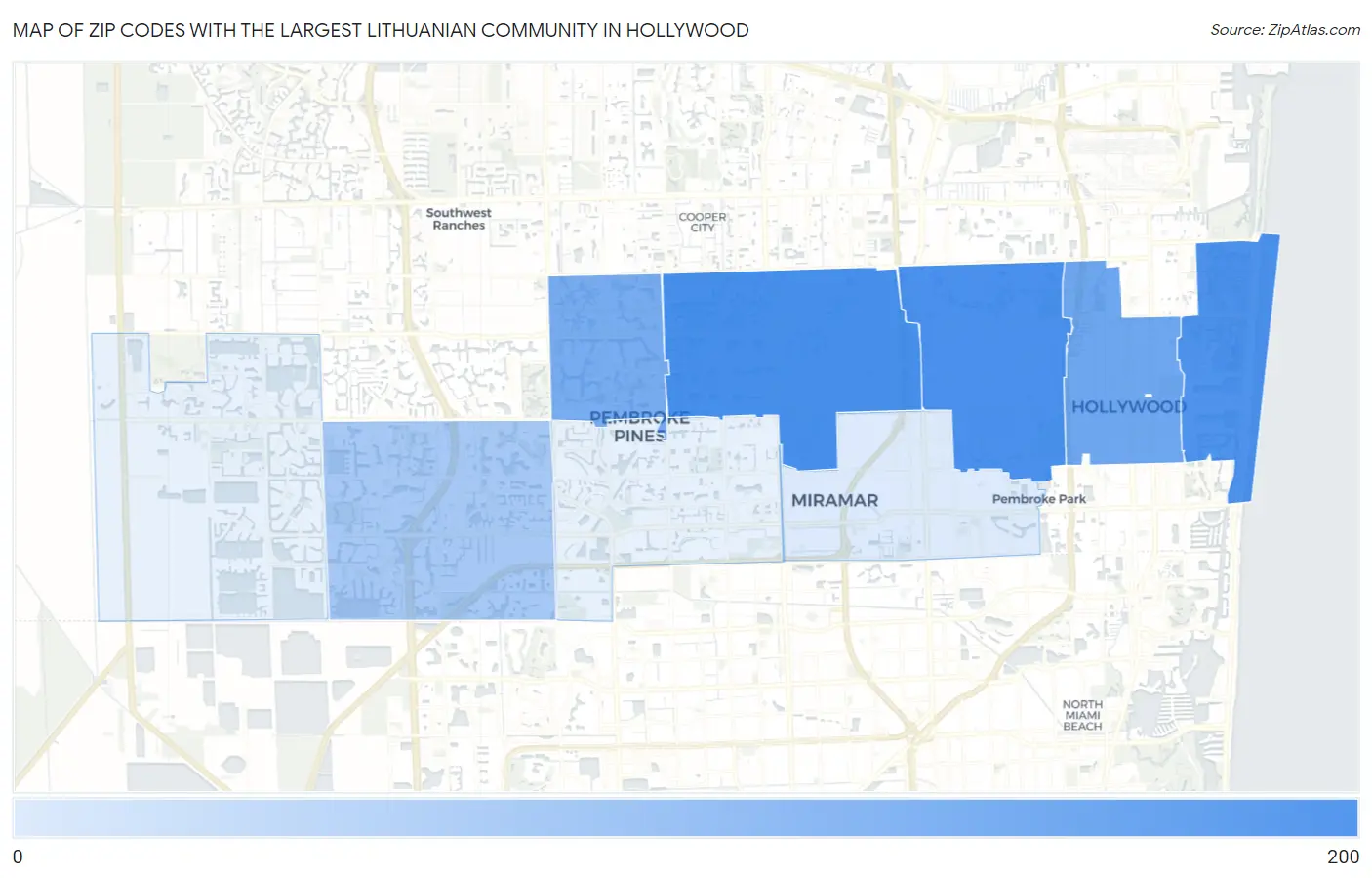 Zip Codes with the Largest Lithuanian Community in Hollywood Map