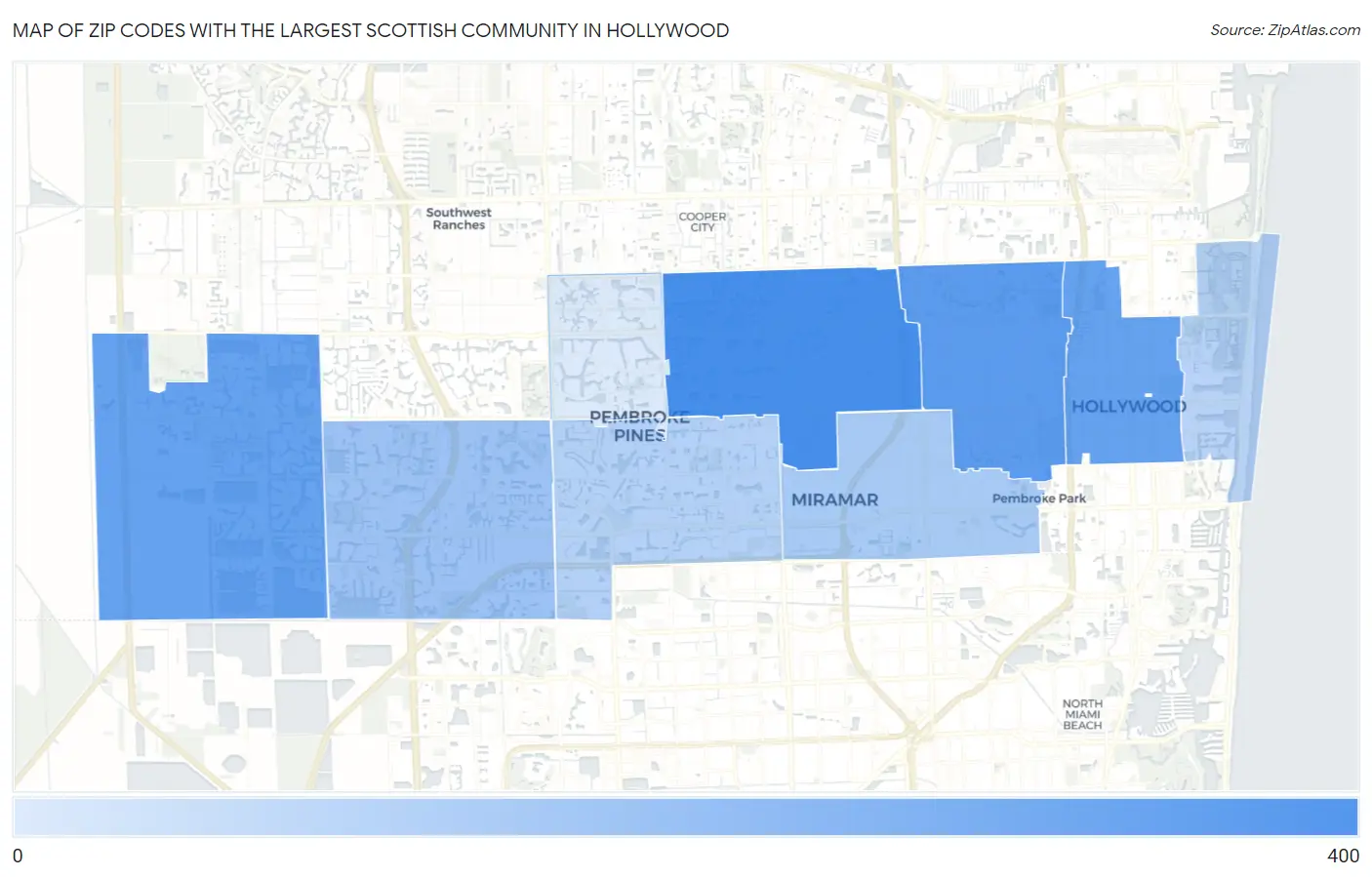 Zip Codes with the Largest Scottish Community in Hollywood Map
