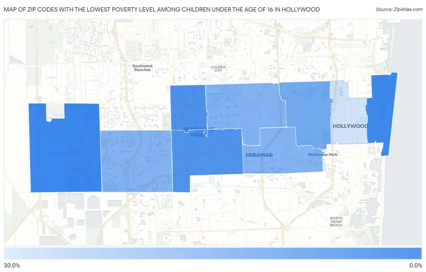 Zip Codes with the Lowest Poverty Level Among Children Under the Age of 16 in Hollywood Map