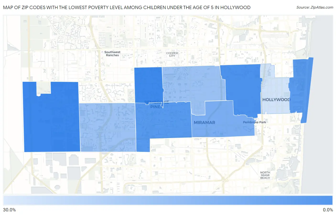 Zip Codes with the Lowest Poverty Level Among Children Under the Age of 5 in Hollywood Map