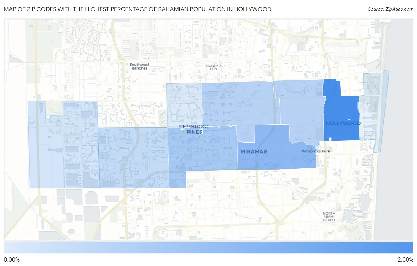 Zip Codes with the Highest Percentage of Bahamian Population in Hollywood Map