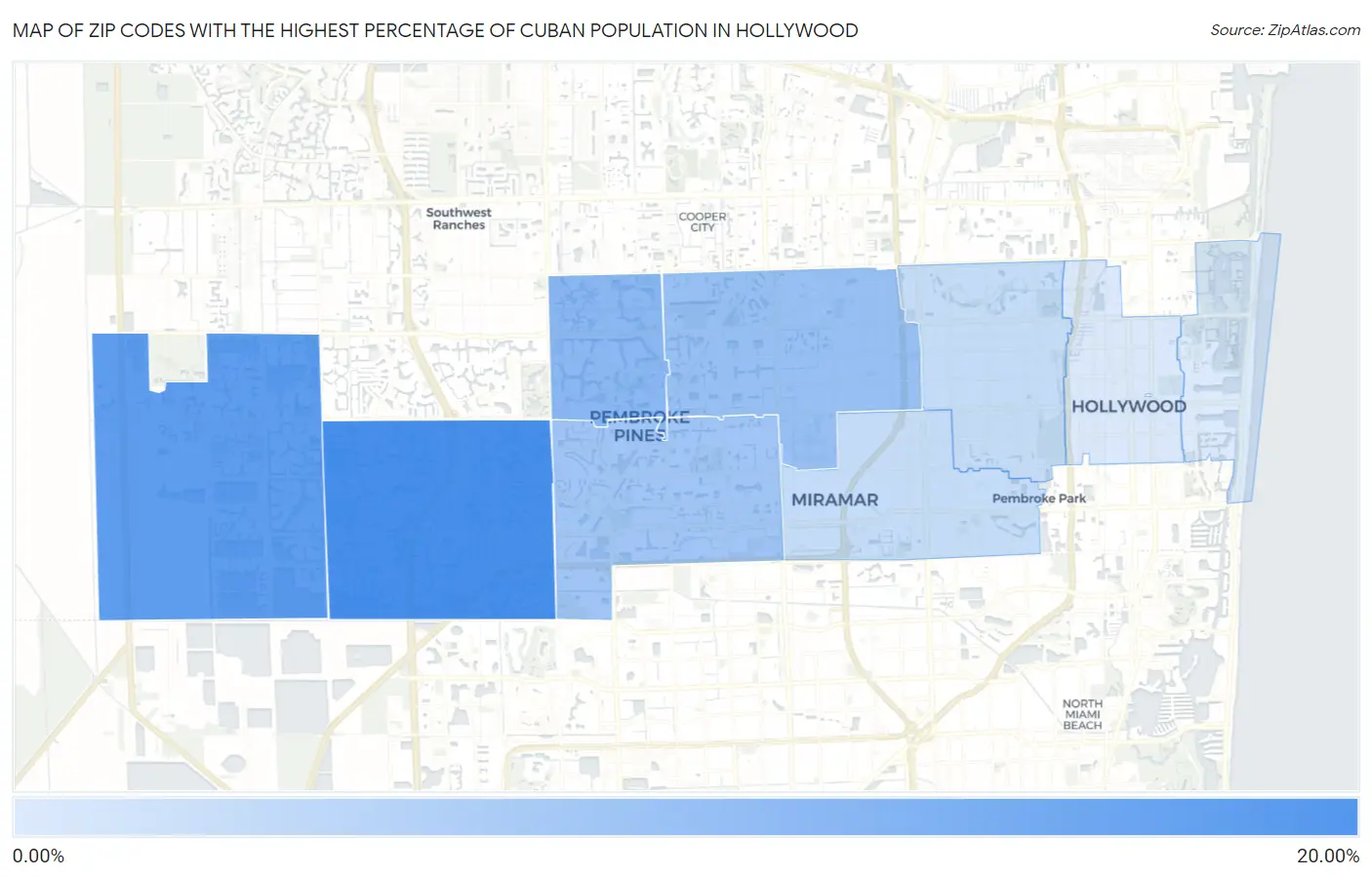 Zip Codes with the Highest Percentage of Cuban Population in Hollywood Map
