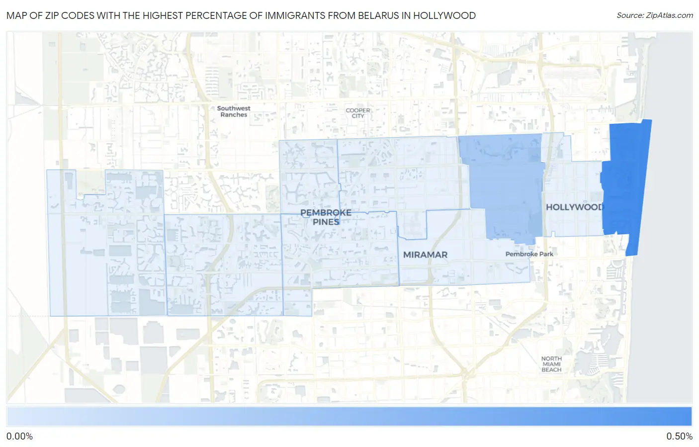 Zip Codes with the Highest Percentage of Immigrants from Belarus in Hollywood Map