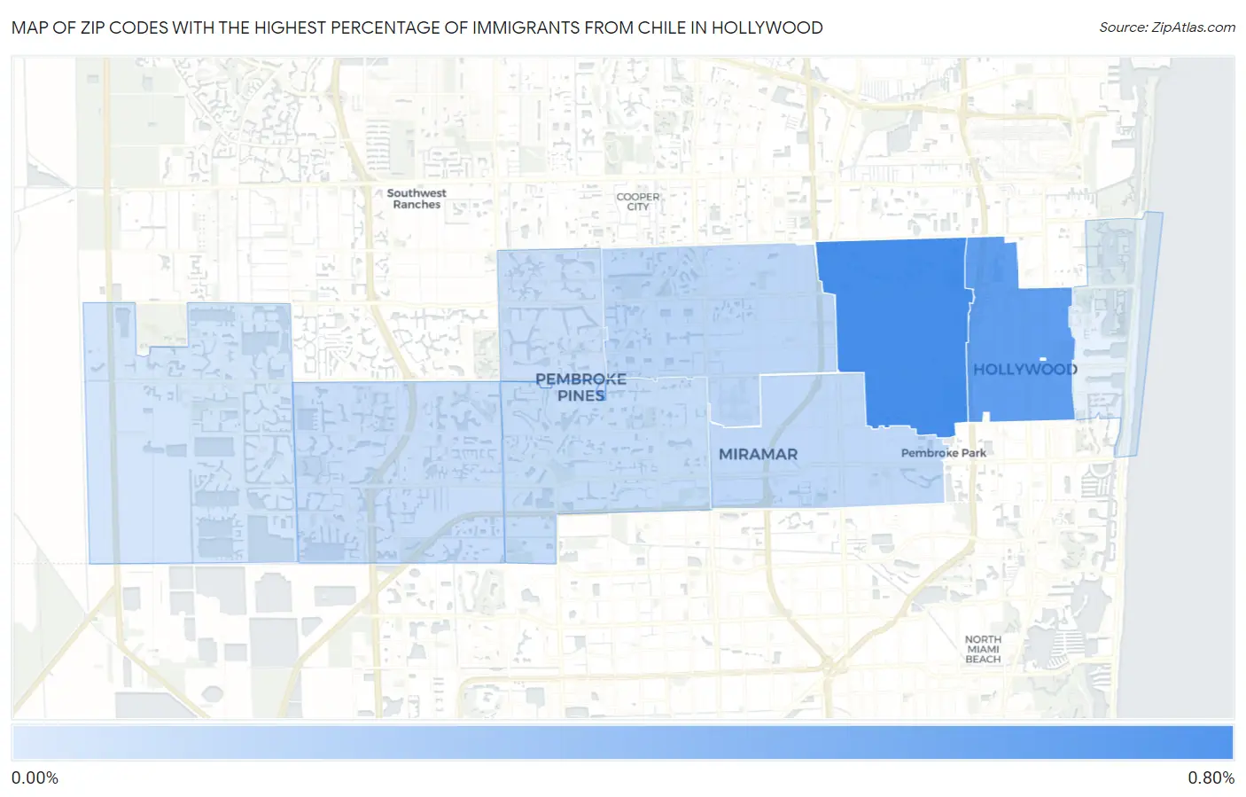 Zip Codes with the Highest Percentage of Immigrants from Chile in Hollywood Map