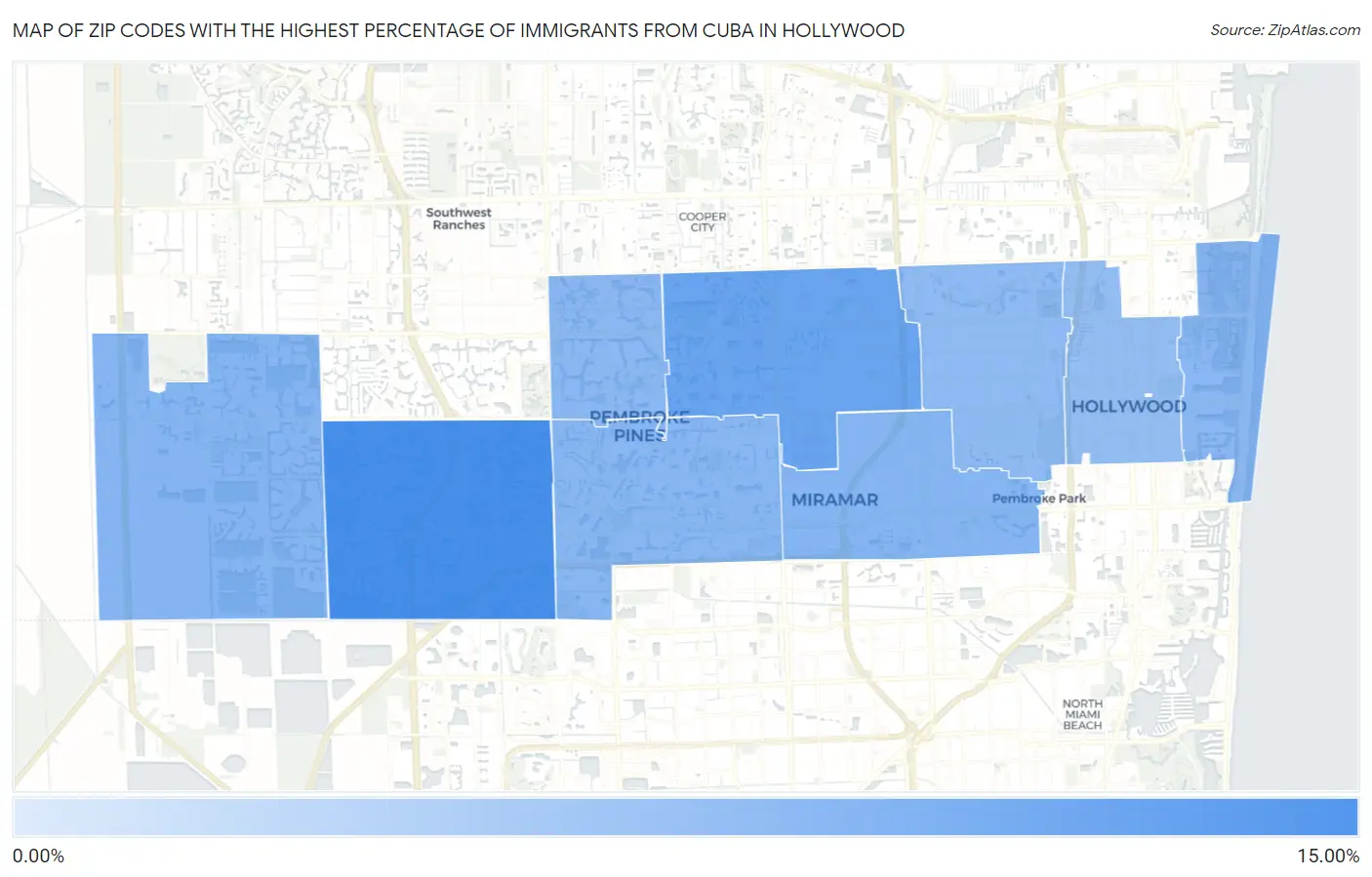 Zip Codes with the Highest Percentage of Immigrants from Cuba in Hollywood Map