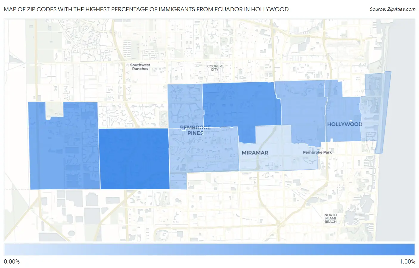 Zip Codes with the Highest Percentage of Immigrants from Ecuador in Hollywood Map