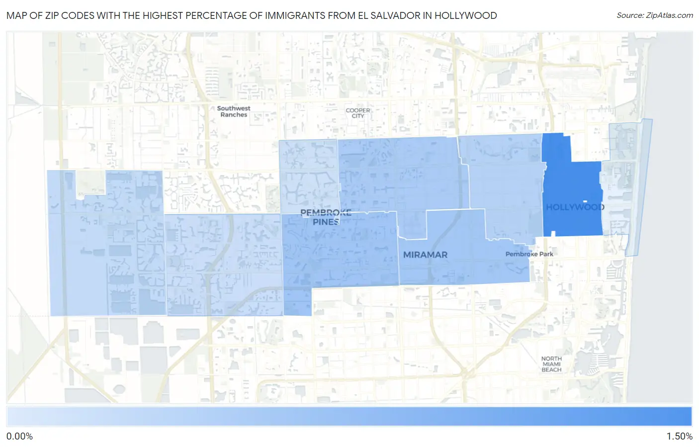 Zip Codes with the Highest Percentage of Immigrants from El Salvador in Hollywood Map
