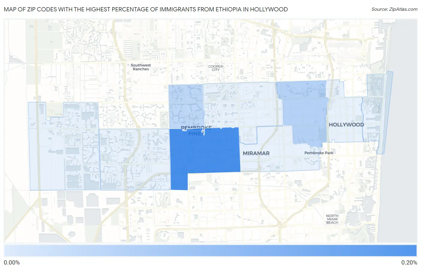 Zip Codes with the Highest Percentage of Immigrants from Ethiopia in Hollywood Map