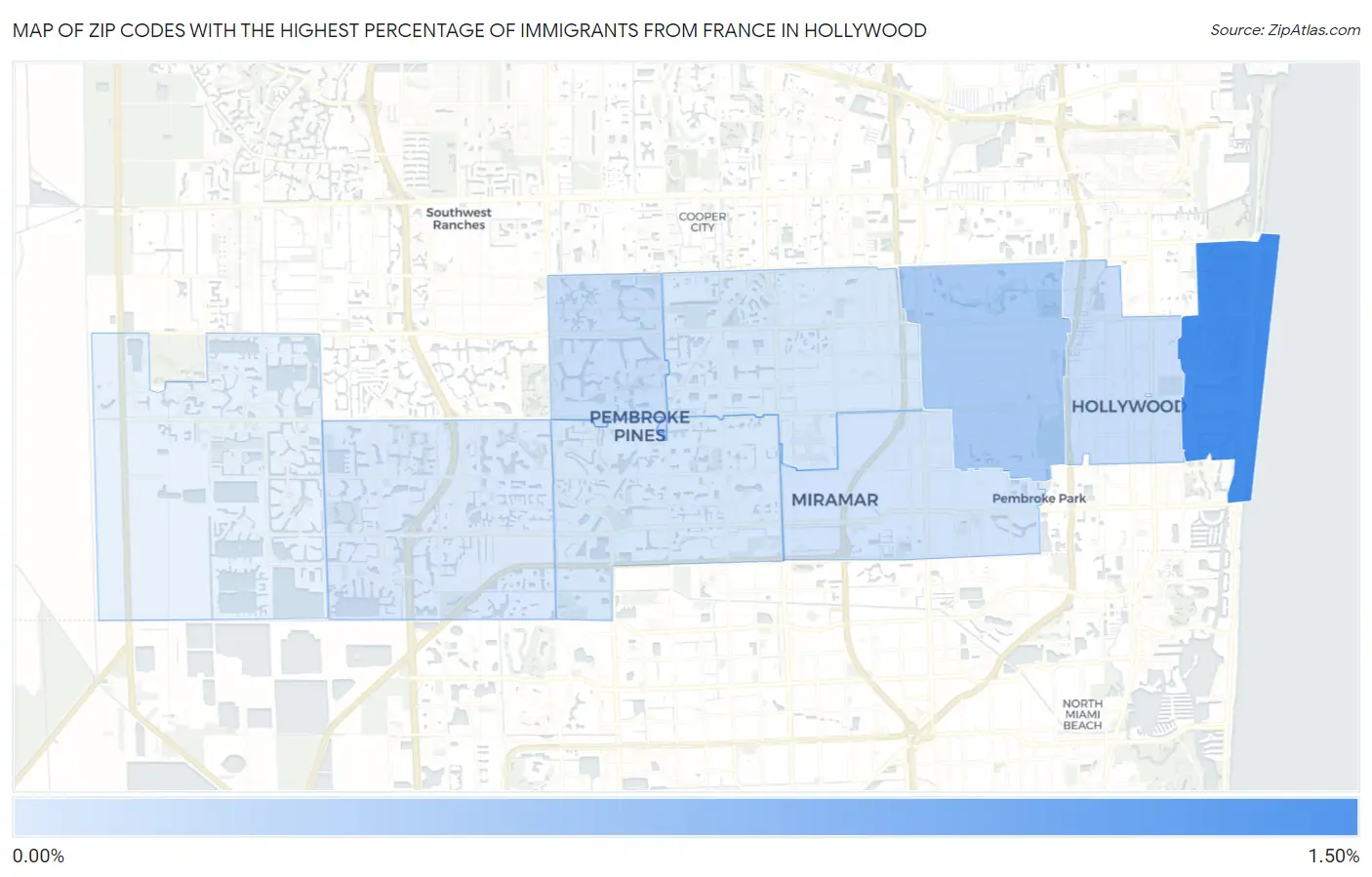 Zip Codes with the Highest Percentage of Immigrants from France in Hollywood Map