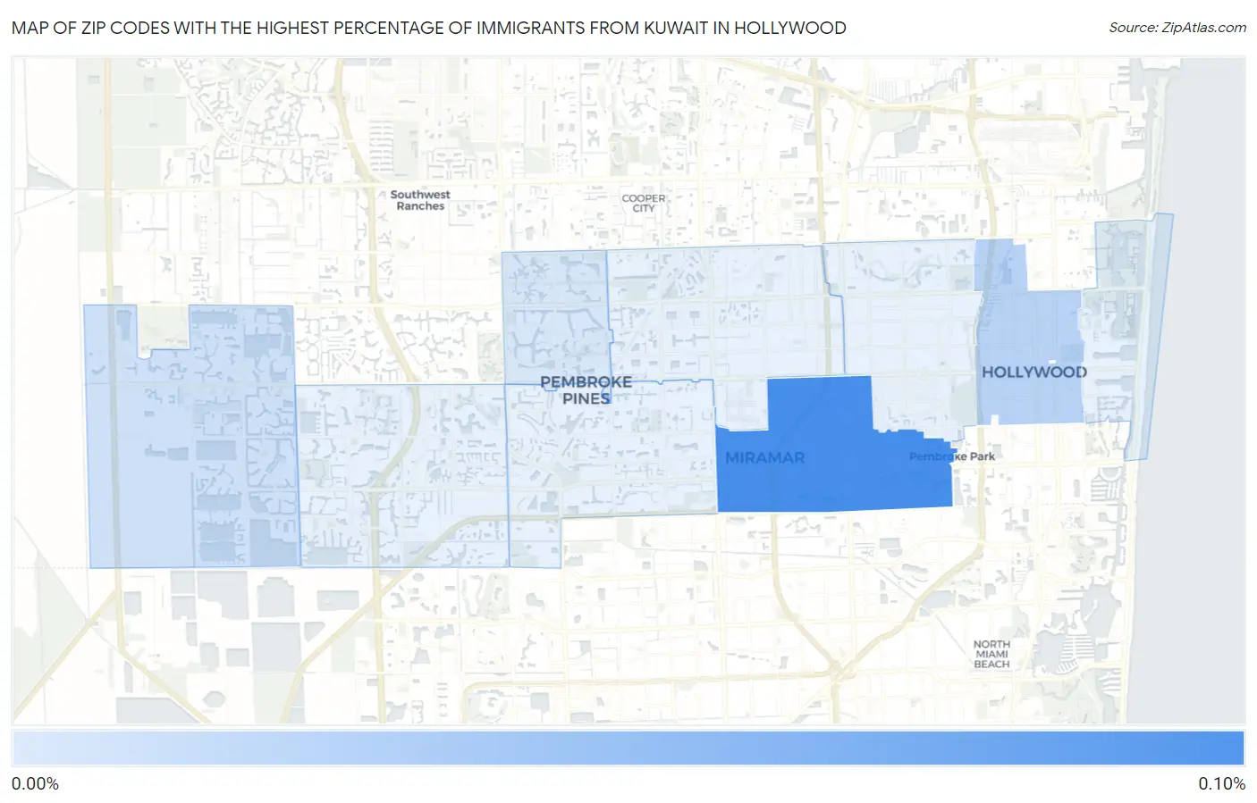 Zip Codes with the Highest Percentage of Immigrants from Kuwait in Hollywood Map