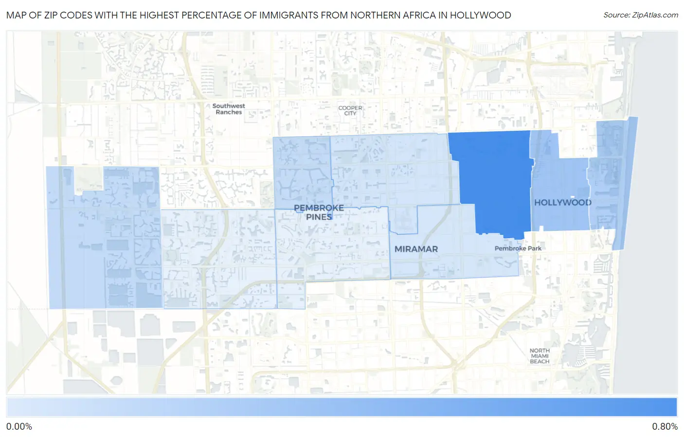 Zip Codes with the Highest Percentage of Immigrants from Northern Africa in Hollywood Map