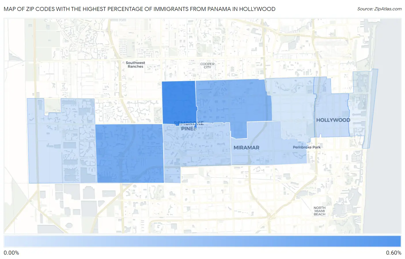 Zip Codes with the Highest Percentage of Immigrants from Panama in Hollywood Map