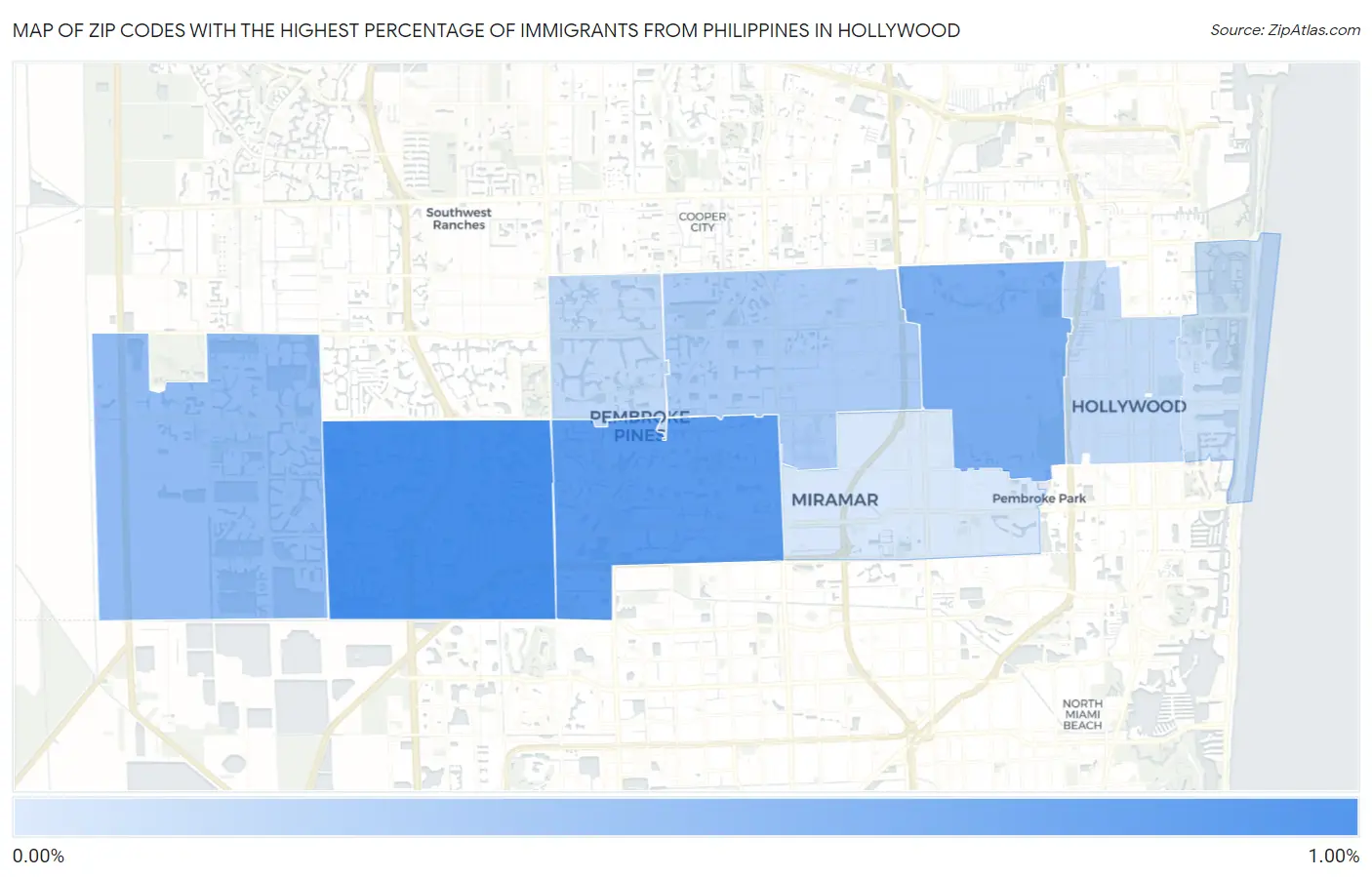 Zip Codes with the Highest Percentage of Immigrants from Philippines in Hollywood Map