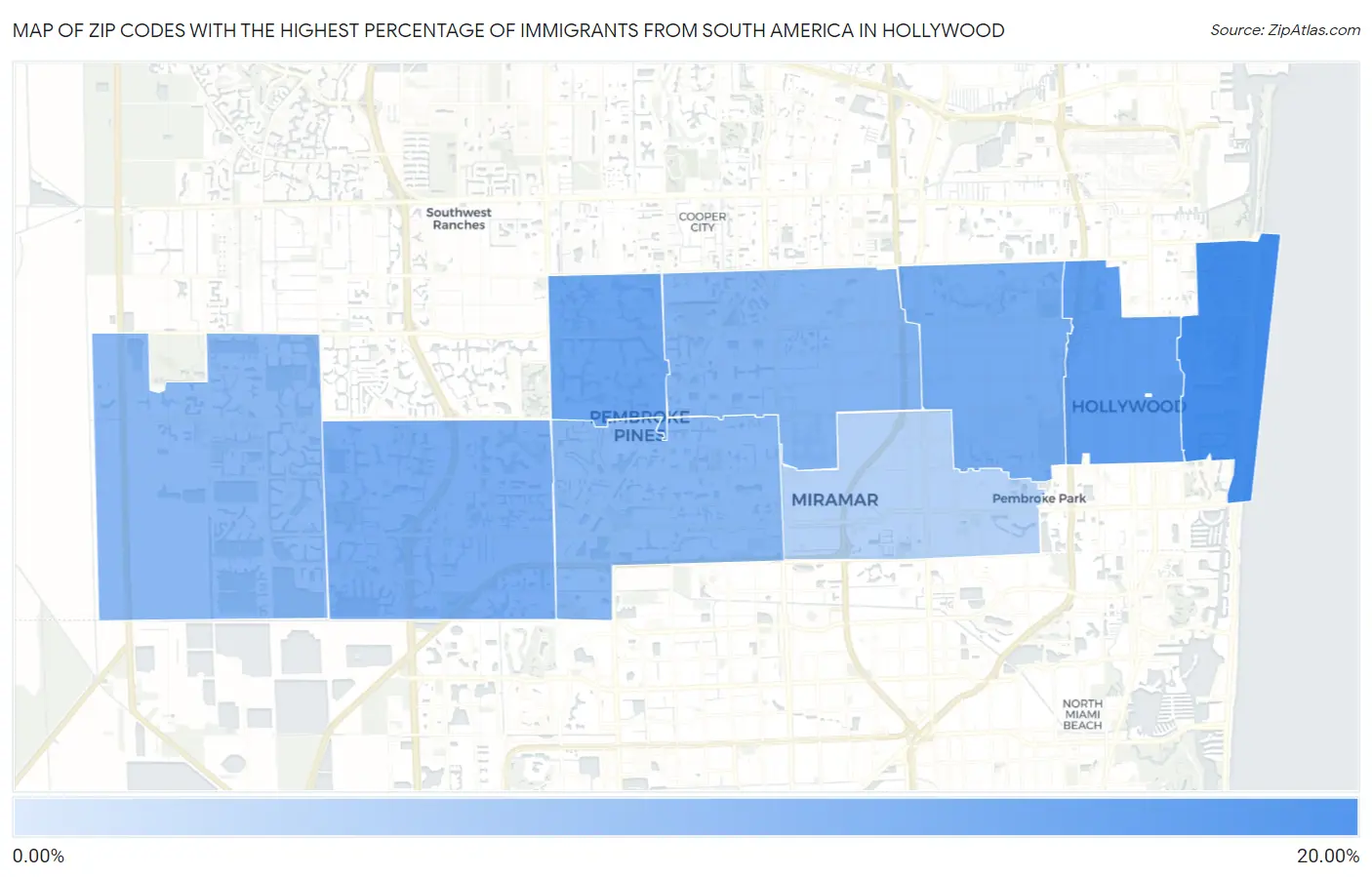 Zip Codes with the Highest Percentage of Immigrants from South America in Hollywood Map