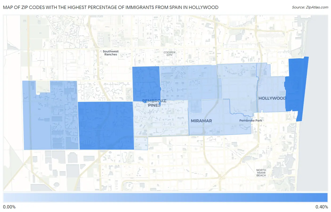 Zip Codes with the Highest Percentage of Immigrants from Spain in Hollywood Map