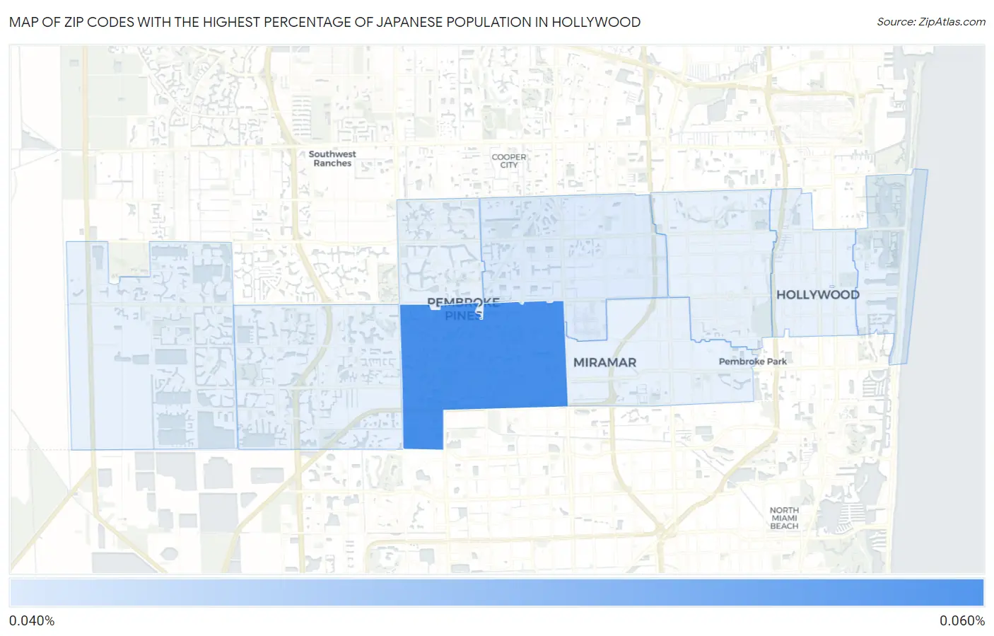 Zip Codes with the Highest Percentage of Japanese Population in Hollywood Map